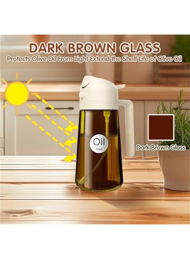 OCTOBER 16oz/470ml Light-Blocking Dark Oil Sprayer for Cooking, 2 in 1 Olive Oil Dispenser Bottle for Kitchen, Premium Dark Amber Glass Oil Bottle, Food-Grade Oil Mister for Air Fryer, BBQ (White) - Image 1