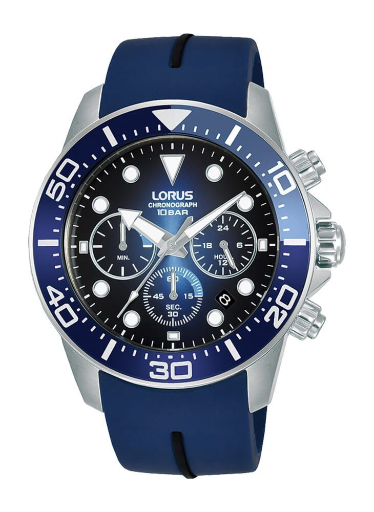 LORUS ساعة لوروس كرونوغراف كوارتز بسوار سيليكون بمينا متدرج أزرق داكن للرجال RT349JX9 - Image 1