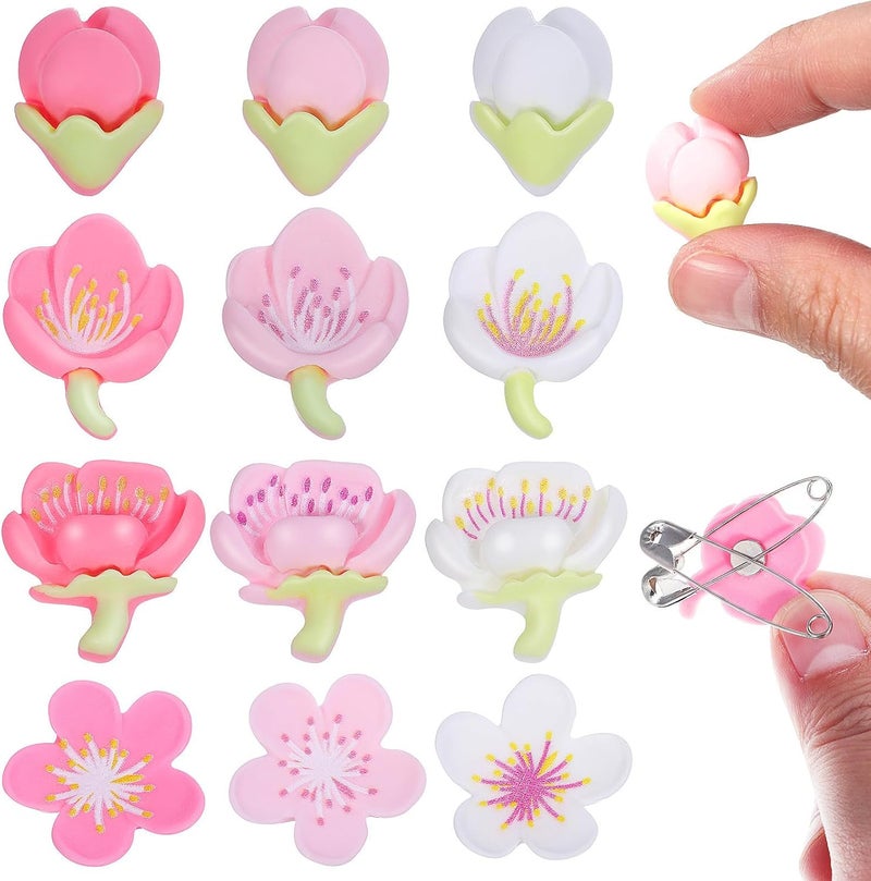 LABRIMP 12 Pcs Floral Fridge Magnets, Synthetic Resin Flower Magnets in 3 Colors for Refrigerator and Whiteboard Decoration, Cute Aesthetic Kitchen Accessories Set - Image 1
