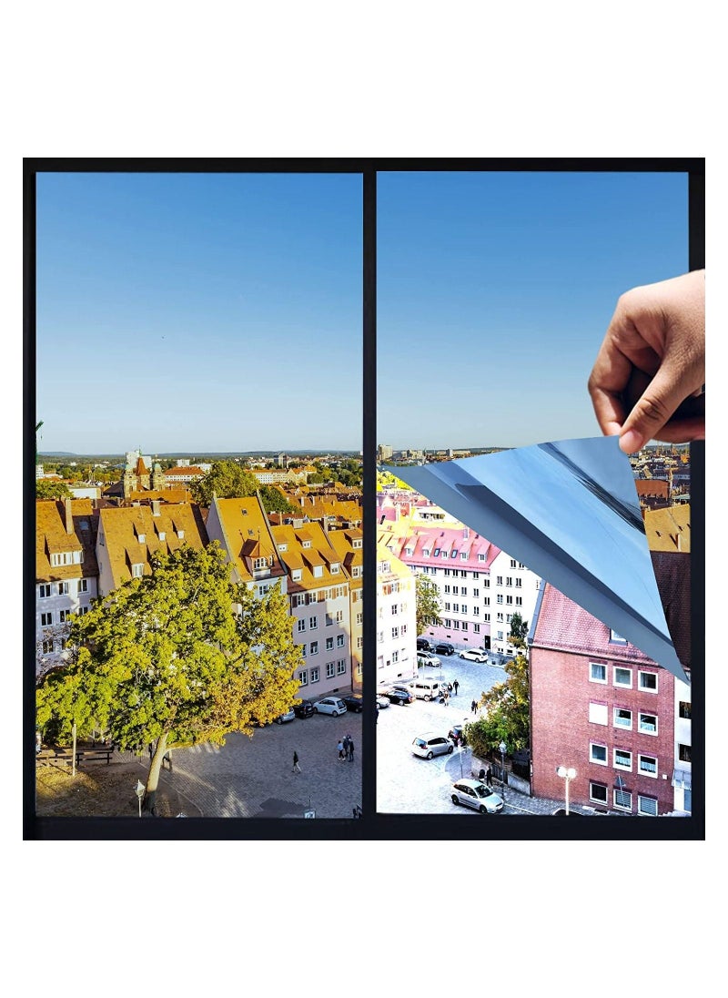 2Pcs One Way Privacy Window Film Premium PET Material Daytime Reflective Heat Control Anti UV Door Sticker Tint for Home Office Living Room Mercury Blue 60 * 100cm - Image 1