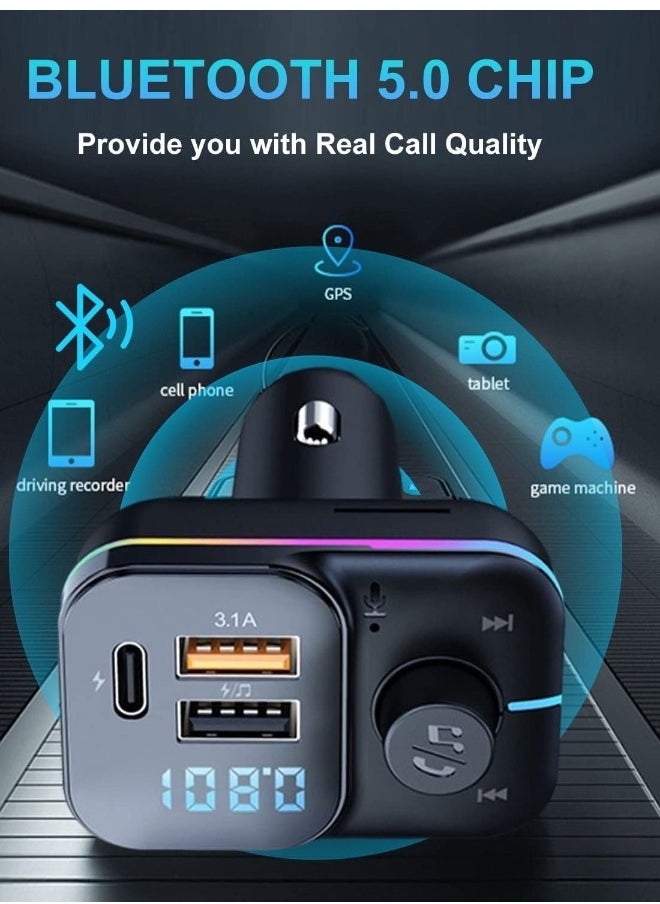Generic Bluetooth Car Adapter FM Bluetooth Transmitter Car Radio Car Bluetooth Transmitter PD QC Quick Charge 8 RGB LED 3 USB Ports Handsfree Calls Bluetooth 5.0 Supports TF Card and U-Disk  - Image 2