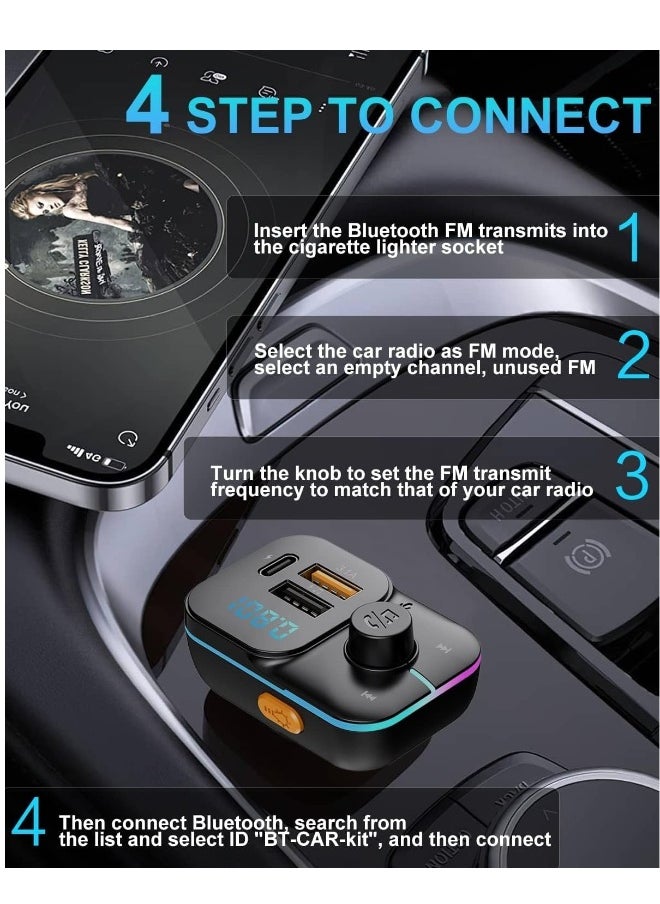 Generic Bluetooth Car Adapter FM Bluetooth Transmitter Car Radio Car Bluetooth Transmitter PD QC Quick Charge 8 RGB LED 3 USB Ports Handsfree Calls Bluetooth 5.0 Supports TF Card and U-Disk  - Image 4