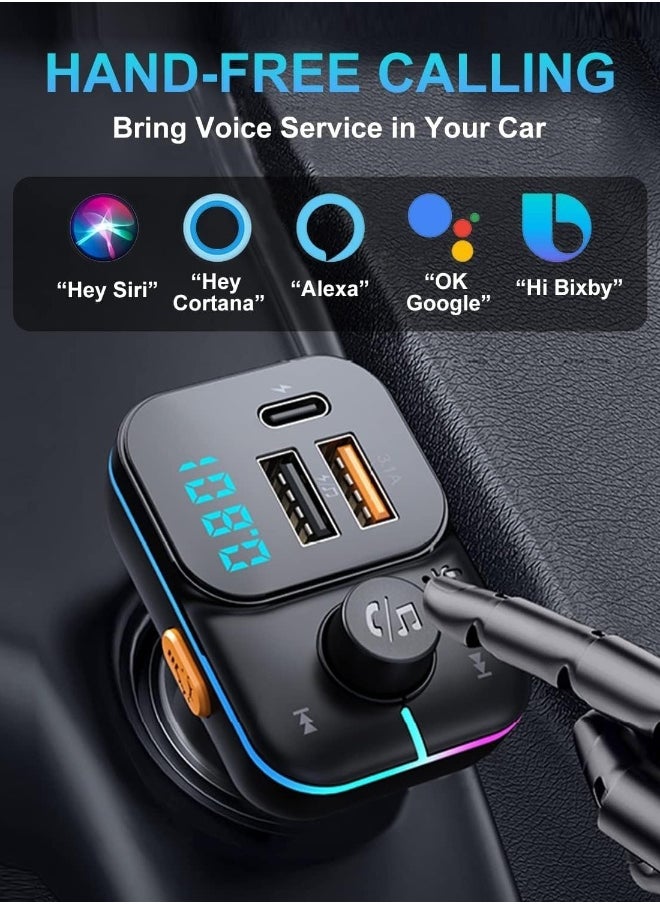 Generic Bluetooth Car Adapter FM Bluetooth Transmitter Car Radio Car Bluetooth Transmitter PD QC Quick Charge 8 RGB LED 3 USB Ports Handsfree Calls Bluetooth 5.0 Supports TF Card and U-Disk  - Image 3