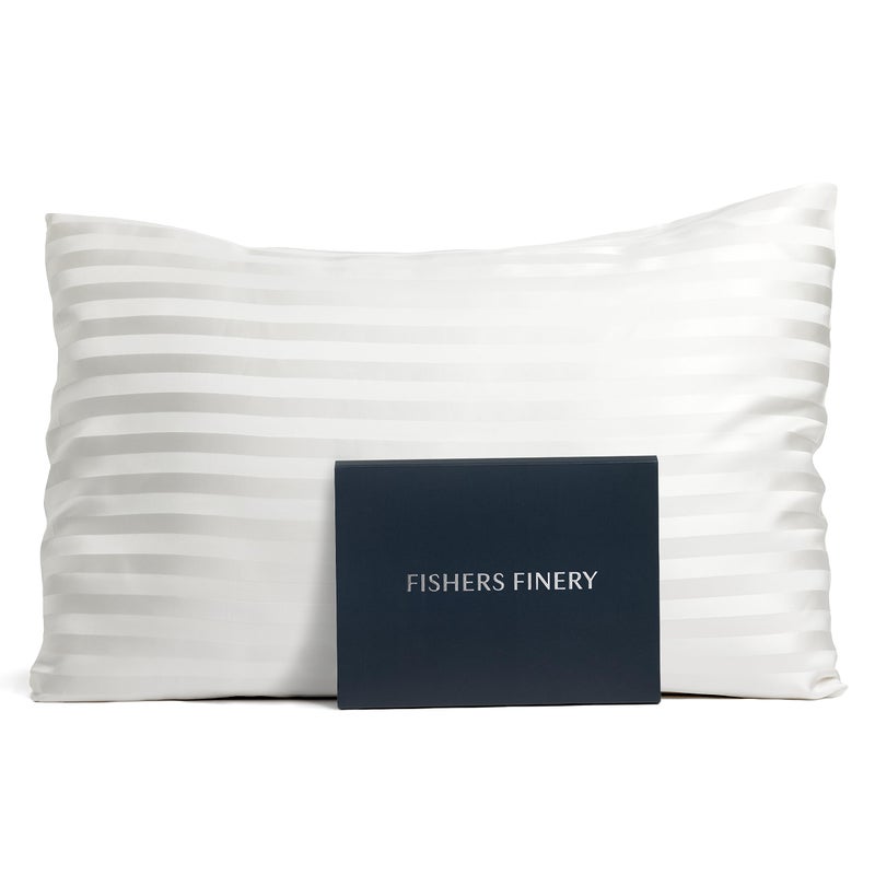 Fishers Finery 25mm 100 Pure Mulberry Silk Pillowcase White Stripe King