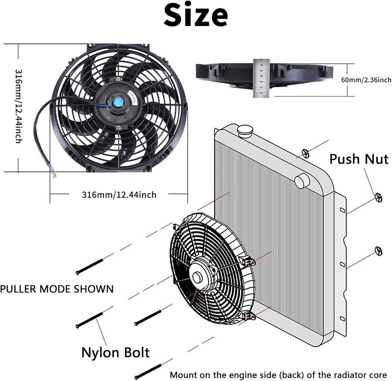 FGJQEFG 12 Inch Universal Slim Electric Radiator Cooling Fan Kit - Image 2