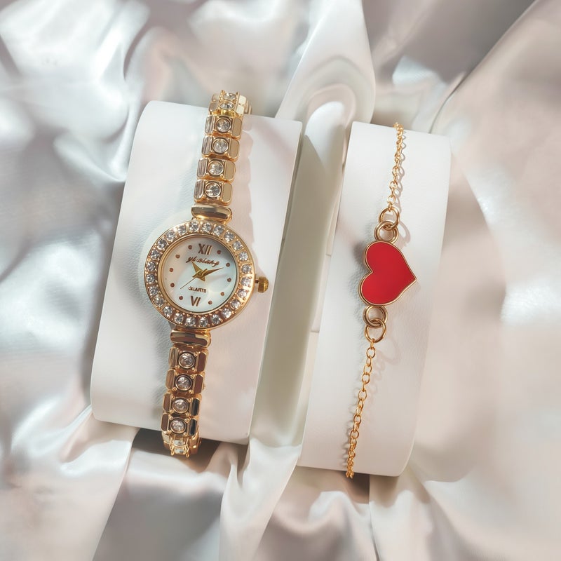 KUMO Trendy Fashion Water Crystal Alloy Steel Band Women's Quartz Watch with Decorative World Time Display - Image 1