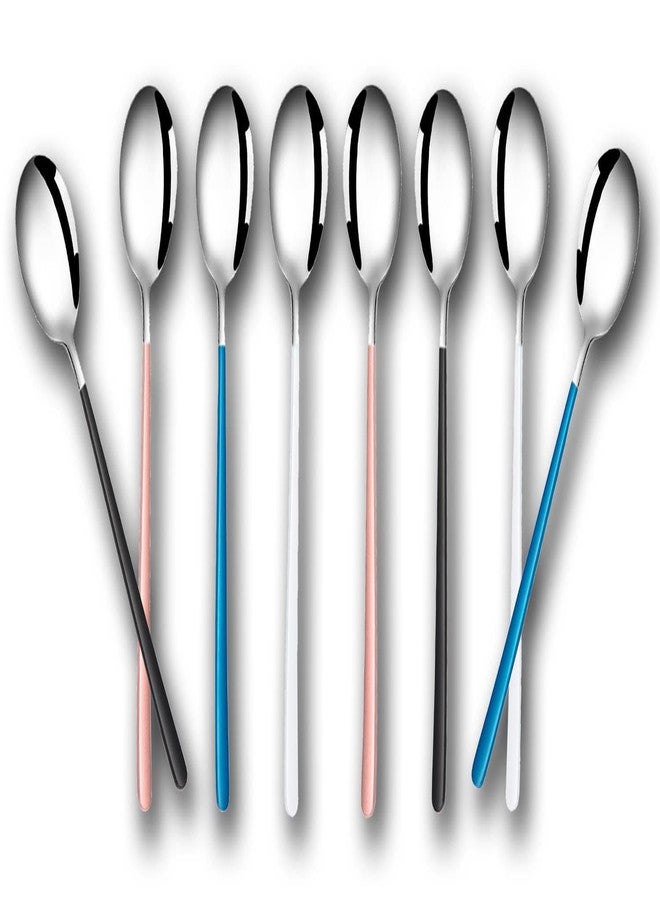 PRAYAS Silver Dessert Spoons Round Dinner Spoon Set Tableware Set Tablespoons Dinner Spoons Spoon Set Stainless Steel Soup Spoon Long Handle (Pack of 8) - Image 1