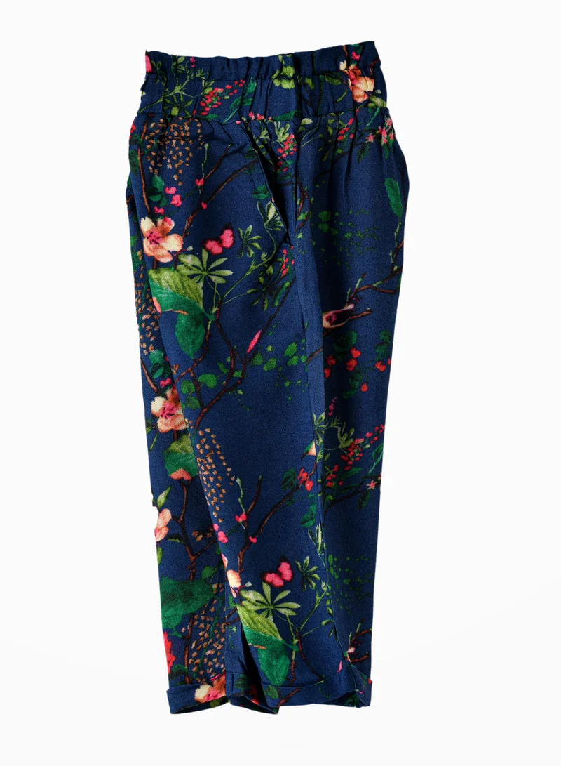 Jelliene Girls' Floral Print Elastic Waist Pants