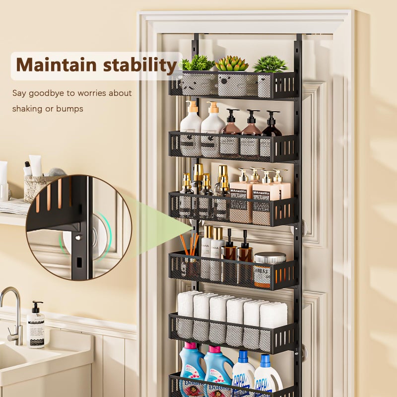 DAOTENGQL 6-Tier Over The Door Pantry Organizer with Mesh Baskets, Adjustable & Stable Hanging Spice Rack for Kitchen, Bathroom, Bedroom, and Baby Essentials Storage (16" W 6-Tiers, Black) - Image 4
