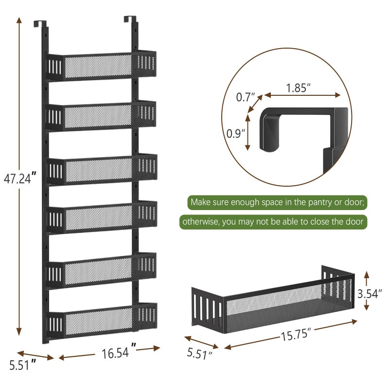 DAOTENGQL 6-Tier Over The Door Pantry Organizer with Mesh Baskets, Adjustable & Stable Hanging Spice Rack for Kitchen, Bathroom, Bedroom, and Baby Essentials Storage (16" W 6-Tiers, Black) - Image 2