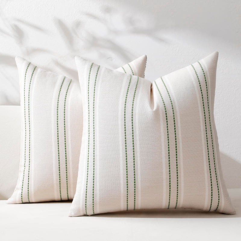 Hckot Spring Throw Pillow Covers 20x20 Set of 2 Grass Green Pillow Covers Farmhouse Decorative Pillows Textured Linen Square Cushion Covers for Sofa Couch Bed Living Room Decor(Grass Green)