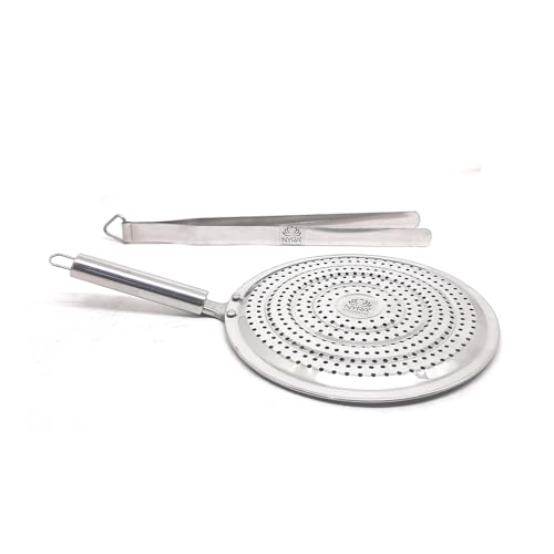 Nyra ® Stainless Steel Round Roaster and Precision Steel Tongs Set | Brinjal, Barbeque Jali | Chapati Toast Grill | Steel Handle - Image 1
