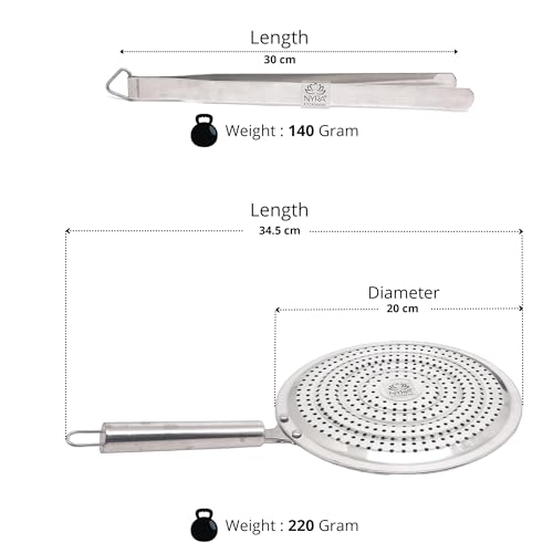 Nyra ® Stainless Steel Round Roaster and Precision Steel Tongs Set | Brinjal, Barbeque Jali | Chapati Toast Grill | Steel Handle - Image 4