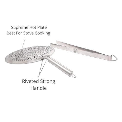 Nyra ® Stainless Steel Round Roaster and Precision Steel Tongs Set | Brinjal, Barbeque Jali | Chapati Toast Grill | Steel Handle - Image 3