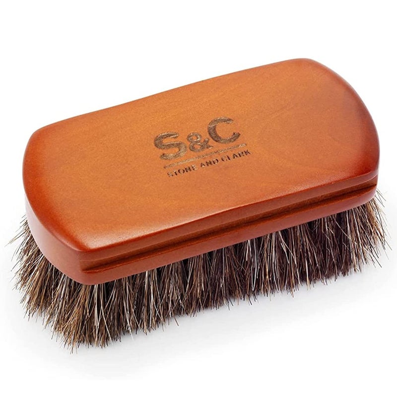 Stone and Clark Mini 4 Shoe Brush  Portable Horse Hair Brush wNatural Wood Handle  Soft Bristle Shoe Polish Brush for Cleaning Buffing  Polishing Leather Shoes  TravelFriendly Size Boot Brush 
