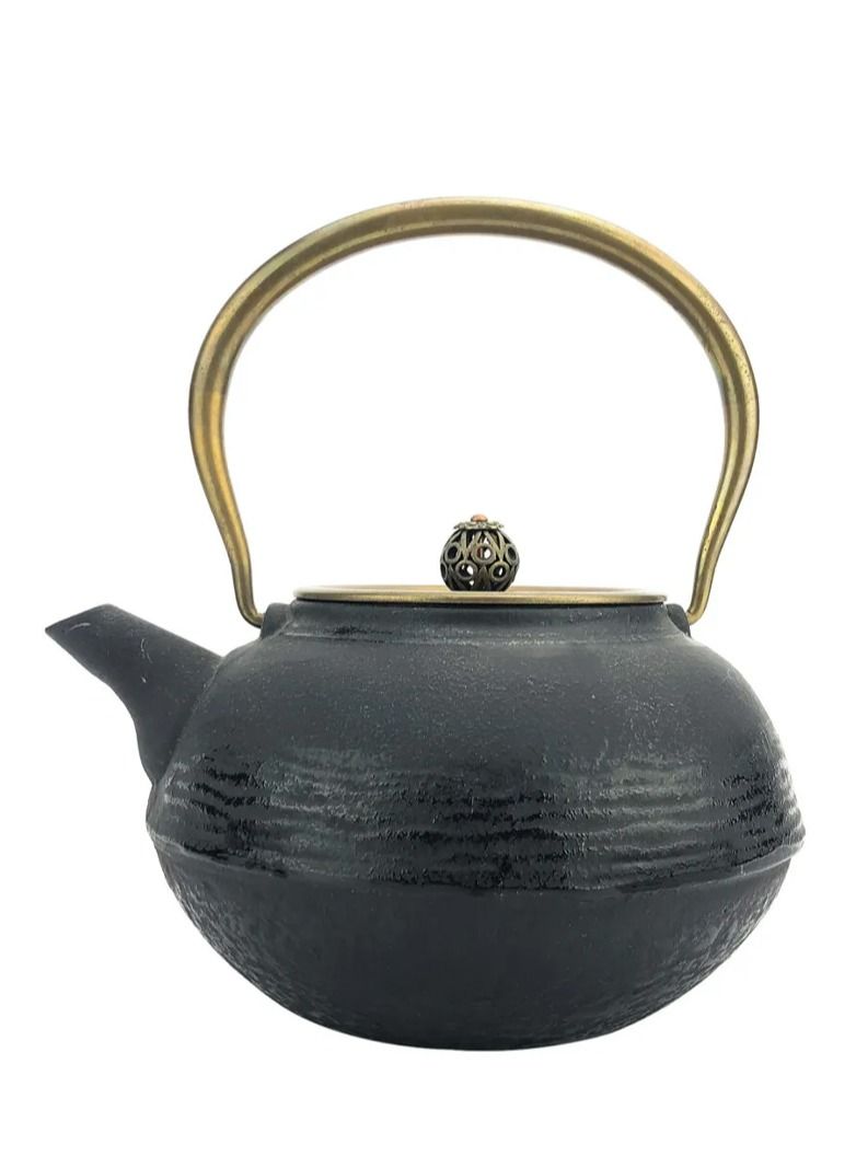 Tealand Durable Coated with Enamel Interior Cast Iron Teapot with Stainless Steel Infuser for Brewing Loose Tea Leaf 1.2L Black - Image 1