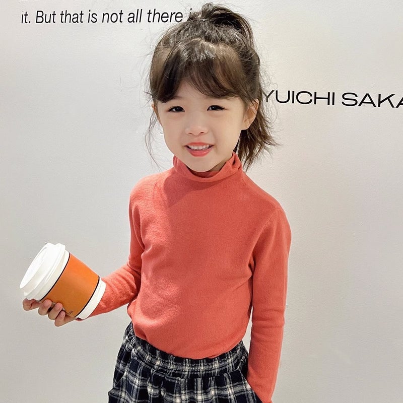 [Ready Stock Kidsren'S Style Bottoming Shirt Boys And Girls Pile Collar Sweater Little Girl Soft Waxy Half Turtleneck - Image 1