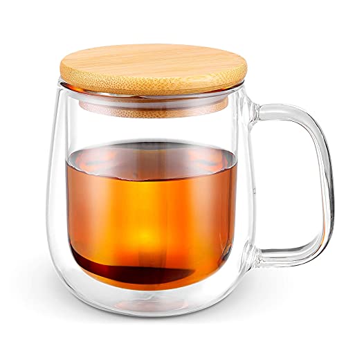 Baskety 250ml Handmade Healthy Coffee Cups Double Wall Glass Mugs Heat Resistant Glass Cups Thermal Insulated with Creative Wooden Lid (Pack of 1, 250ml) - Image 1