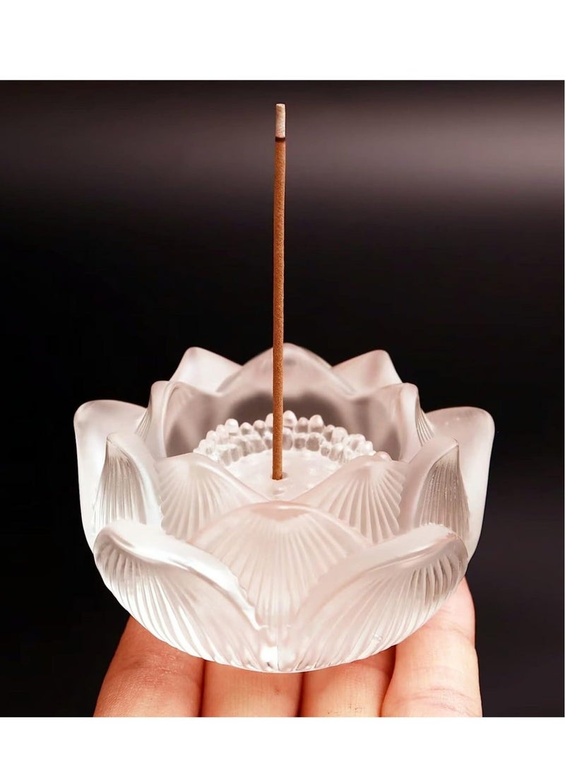 Captaintech Clear Artificial Crystal Lotus Flower Incense Holder Healing Crystal Stone Incense Burner Ash Catcher Incense Stick Cone Holder for Yoga Meditation and Home Office Decor  - Image 1