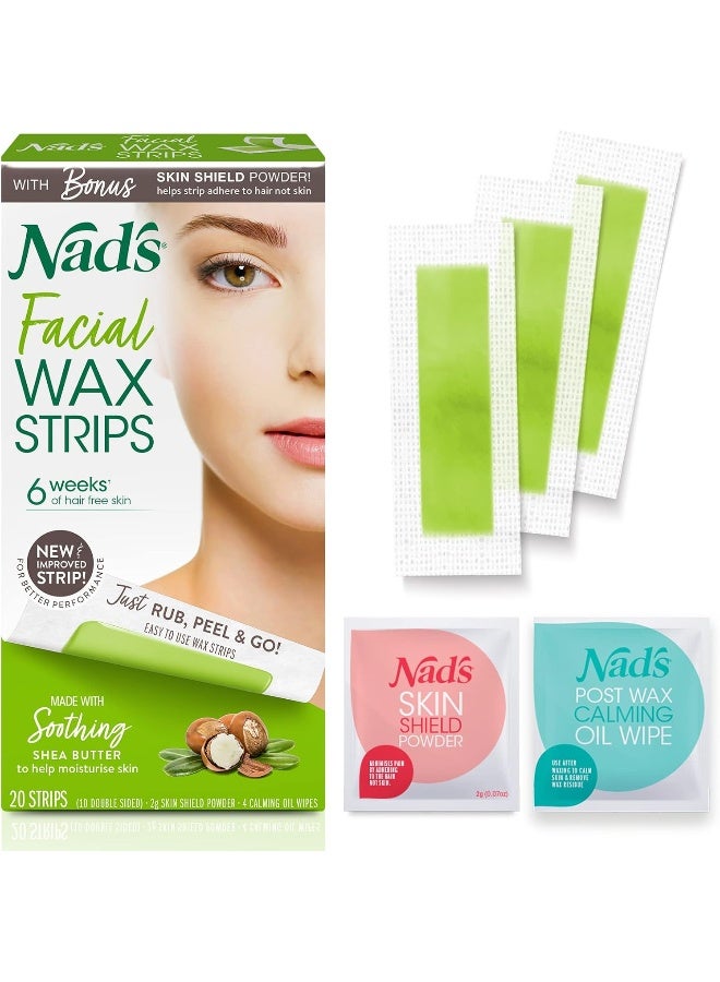 Nad's Facial Wax Strips - Facial Hair Removal For Women, Face Wax Strips, Includes 20 Waxing Strips + 4 Calming Oil Wipes, Hypoallergenic - Image 1