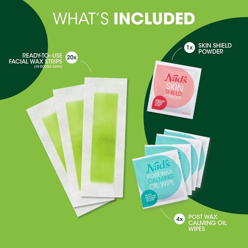 Nad's Facial Wax Strips - Facial Hair Removal For Women, Face Wax Strips, Includes 20 Waxing Strips + 4 Calming Oil Wipes, Hypoallergenic - Image 2