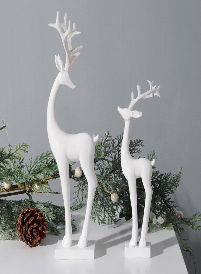 Pawliss Resin Christmas Reindeer Figurines: 2pcs White Christmas Deer Statues, Elegant Accent Winter Deer Table Ornaments, Classic Gifts Xmas Decorations for The Home - Image 5