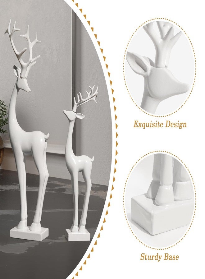 Pawliss Resin Christmas Reindeer Figurines: 2pcs White Christmas Deer Statues, Elegant Accent Winter Deer Table Ornaments, Classic Gifts Xmas Decorations for The Home - Image 3