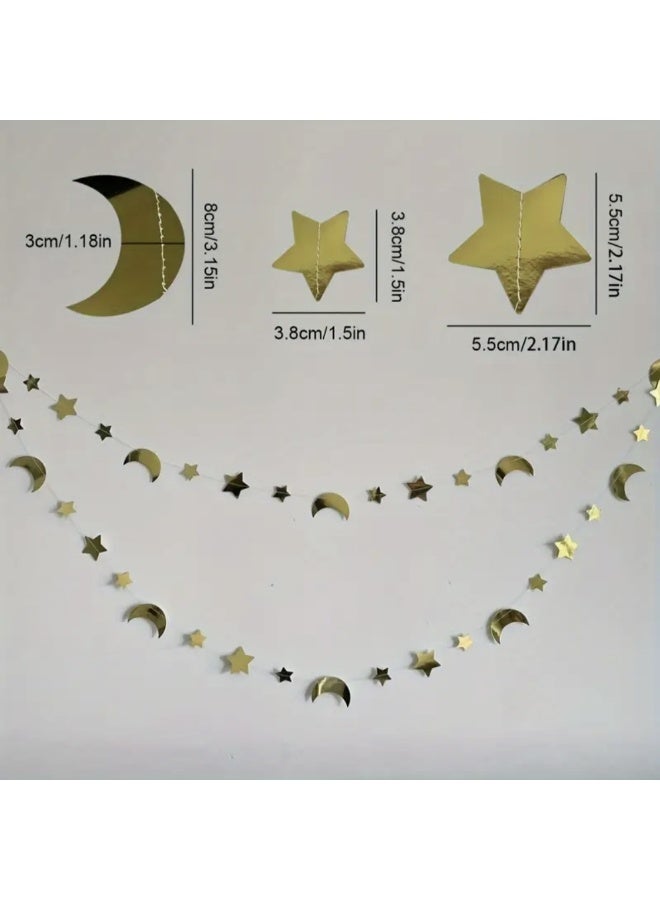 ohmoon 12M Ramadan Hanging Decoration,Golden Star and Moon Shaped Paper Streamers, No Power Needed,Party Decoration,Atmosphere Decorative Supplies - Image 2