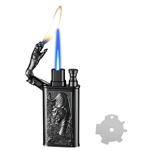 XQBBIDM Torch Lighter, Relief Tiger Design Magic Dual Flame Lighter with Adjusting Flame Tool, Creative Windproof Lighter, Cool Jet Flame Butane Lighter, Refillable Butane Lighter for Outdoor Indoor - Image 1