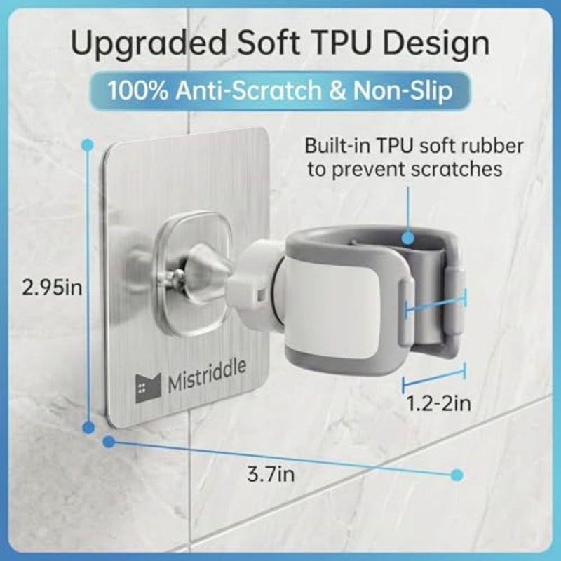 حامل رأس دش دوار قابل للتعديل مع مشبك TPU مضاد للخدش، دعامة لاصقة ABS ممتازة 2 في 1، حامل رأس دش RV مثبت على الحائط للحمام باللون الأبيض - Image 2
