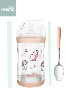 Baby Food Feeder Bottle With Soft Silicone Nipple Self-Feeding Pacifier for Toddlers Eat Liquid or Complementary Food, 180ml, with A Spoon