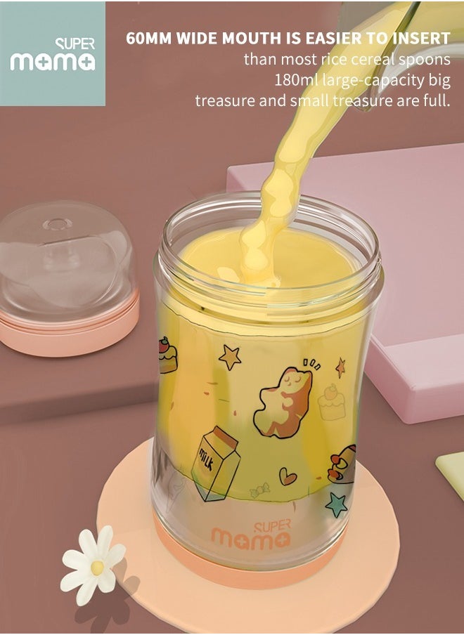 SUPERMAMA - Baby Food Feeder Bottle With Soft Silicone Nipple Self-Feeding Pacifier for Toddlers Eat Liquid or Complementary Food, 180ml, with A Spoon - Image 1