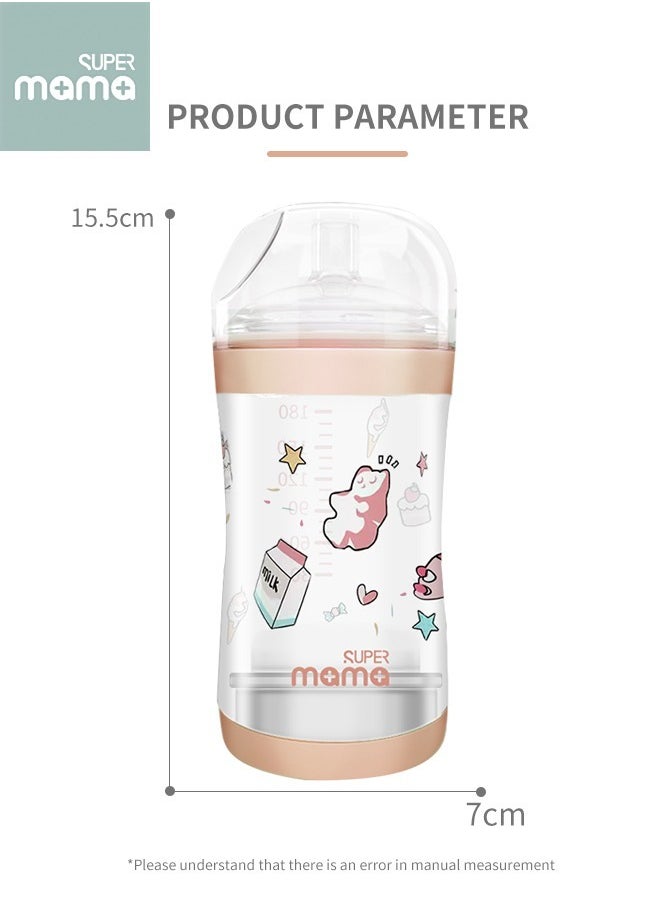 SUPERMAMA - Baby Food Feeder Bottle With Soft Silicone Nipple Self-Feeding Pacifier for Toddlers Eat Liquid or Complementary Food, 180ml, with A Spoon - Image 1