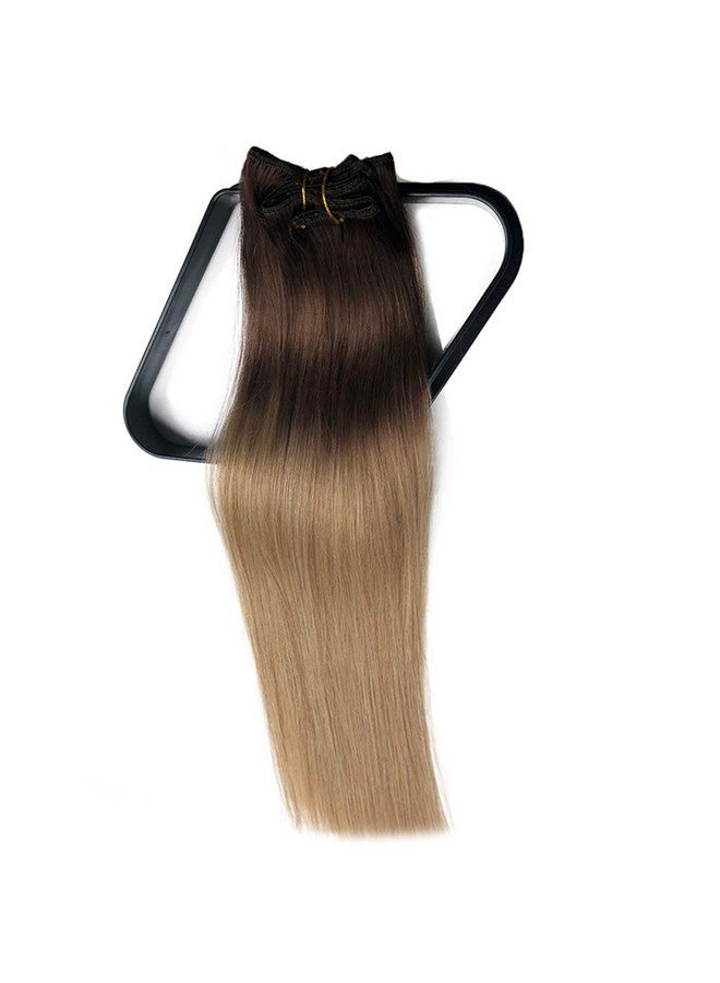 Smavida Real Human Hair Clip On Hair Extensions Thickened 7Pcs 120G/Set Dark Brown To Chocolate Brown Highlight Caramel Blonde Balayage Silky Straight Clip In Hair For White Women (16Inches2T6T8) - Image 3