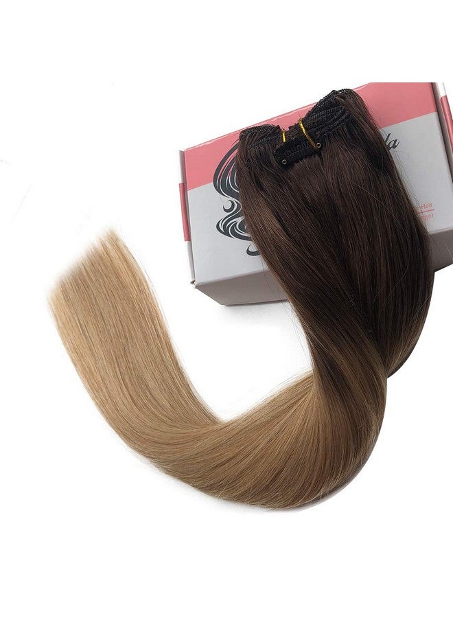 Smavida Real Human Hair Clip On Hair Extensions Thickened 7Pcs 120G/Set Dark Brown To Chocolate Brown Highlight Caramel Blonde Balayage Silky Straight Clip In Hair For White Women (16Inches2T6T8) - Image 5
