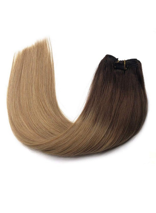Smavida Real Human Hair Clip On Hair Extensions Thickened 7Pcs 120G/Set Dark Brown To Chocolate Brown Highlight Caramel Blonde Balayage Silky Straight Clip In Hair For White Women (16Inches2T6T8) - Image 4