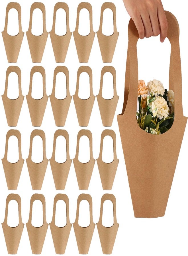 Tergy 20Packs Kraft Paper Flowers Gift Bags Brown Hanging Bouquet Wrapping Bags for Home Decoration (14Inches) - Image 1