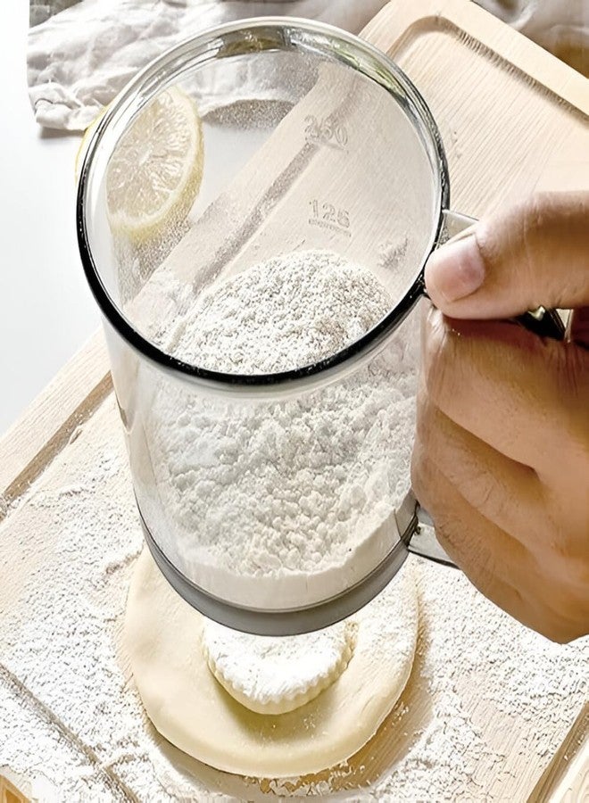 DEVYAMI Hand Press Flour Sifter Cup with Handle, Fine Mesh Sieve, Transparent Plastic Body with Measurement Markings - Image 4