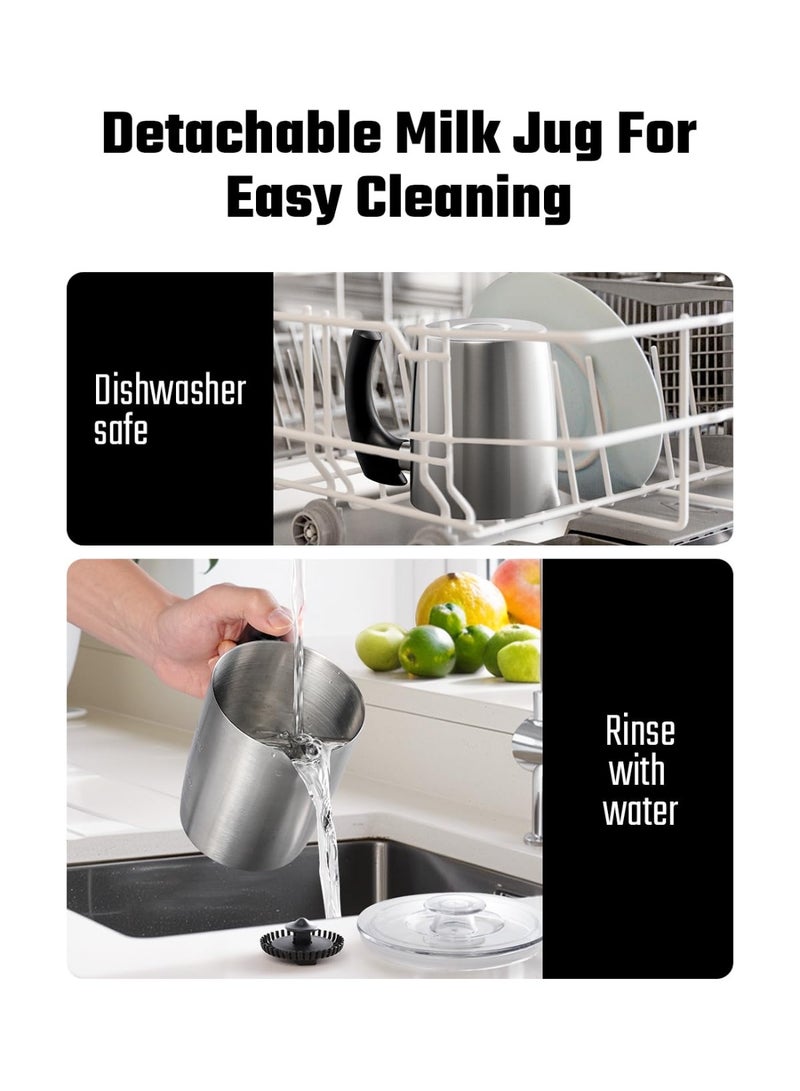 شاردور مُبَخِّر وقَامِع حليب كهربائي 5 في 1، مع إعدادات حرارة قابلة للتعديل، سعة 500 مل من الفولاذ المقاوم للصدأ القابل للفصل، يصنع رغوة ساخنة وباردة للمشروبات مثل القهوة واللاتيه والشوكولاتة الساخنة، آمن للغسيل في غسالة الصحون. - Image 5