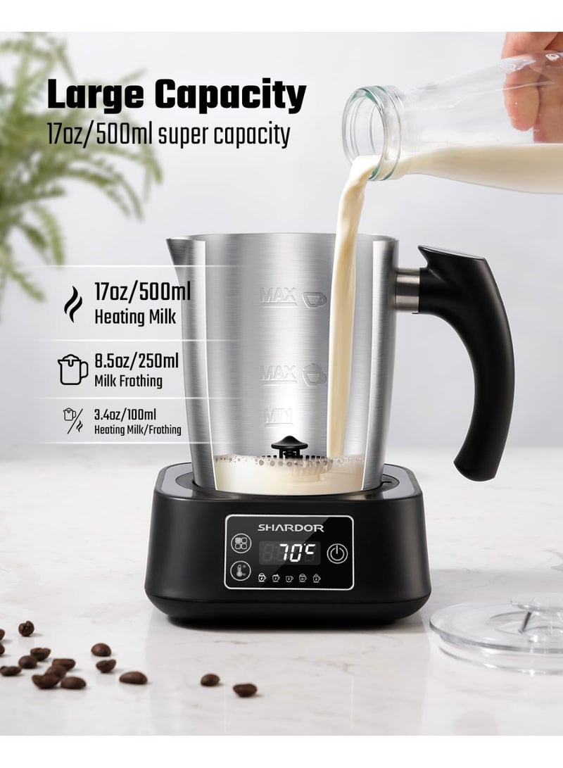 شاردور مُبَخِّر وقَامِع حليب كهربائي 5 في 1، مع إعدادات حرارة قابلة للتعديل، سعة 500 مل من الفولاذ المقاوم للصدأ القابل للفصل، يصنع رغوة ساخنة وباردة للمشروبات مثل القهوة واللاتيه والشوكولاتة الساخنة، آمن للغسيل في غسالة الصحون. - Image 4