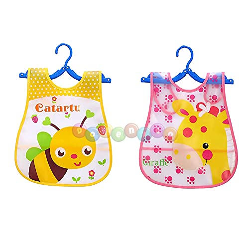 DOMENICO Washable Colorful Waterproof Baby Apron cum Bib Unisex Cute Cartoon Baby Bib Drool Baby Bib Baby Feeding Bibs for Infant Toddler 9 Months to 6 Years Old- Random Print Pack of 2 - Image 1