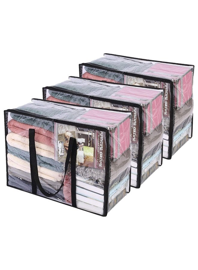 DUNISO 3Pcs Clear Clothes Storage Bag， Foldable Moving Bags with Zipper Handle，Underbed Storage Organizer Bag，Waterproof and Dustproof, Sturdy and Durable，for Bedding, Duvet, Comforter，Pillow，Toys，46*23*38cm - Image 1