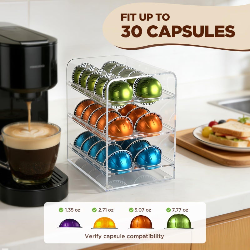 Banafich Acrylic Coffee Pod Holder for Nespresso Vertuo Pods, Countertop Coffee Capsule Storage Organizer, Coffee Drawer for Espresso Accessories, Coffee Gift for Coffee Lovers(Clear_30 Pods) - Image 5