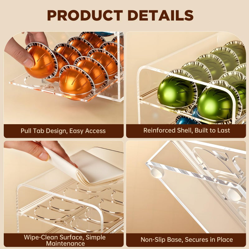 Banafich Acrylic Coffee Pod Holder for Nespresso Vertuo Pods, Countertop Coffee Capsule Storage Organizer, Coffee Drawer for Espresso Accessories, Coffee Gift for Coffee Lovers(Clear_30 Pods) - Image 3