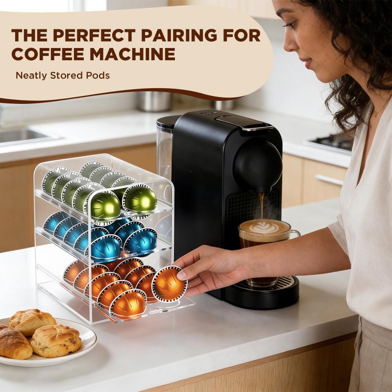 Banafich Acrylic Coffee Pod Holder for Nespresso Vertuo Pods, Countertop Coffee Capsule Storage Organizer, Coffee Drawer for Espresso Accessories, Coffee Gift for Coffee Lovers(Clear_30 Pods) - Image 4