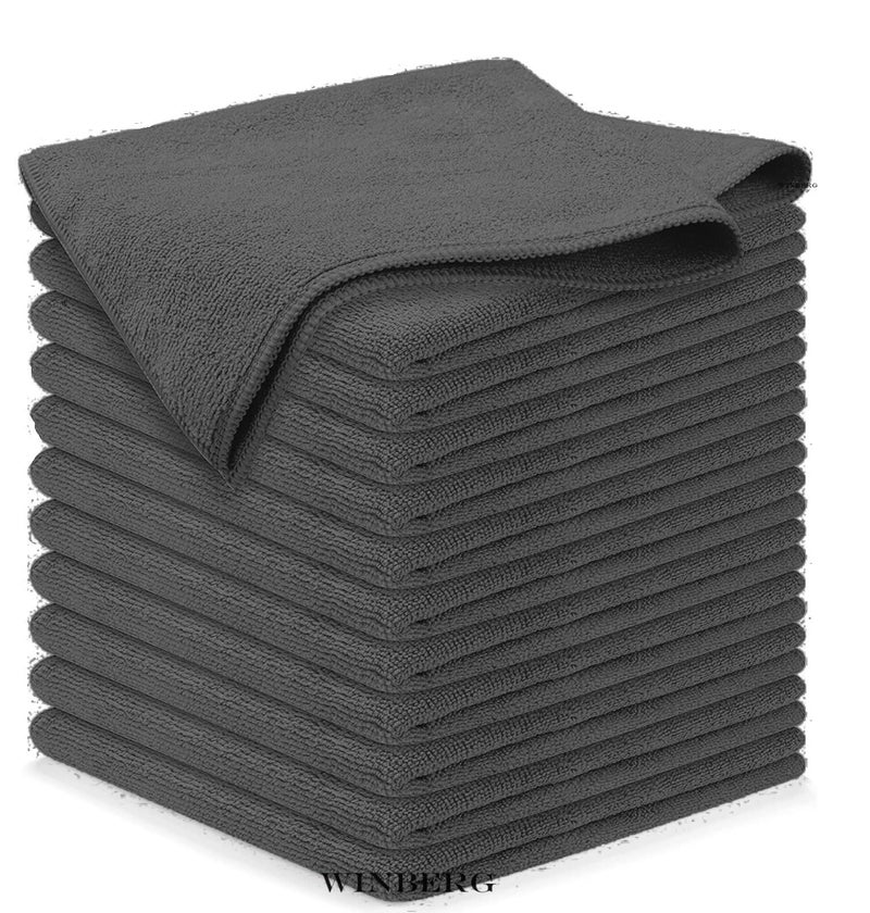 Winberg ® Microfiber Cleaning Cloth Grey Pack of 12, Size: 40 x 40 cm, 250 GSM Multi-Functional Cleaning Towels for Car Cleaning TWGRY-012 - Image 1