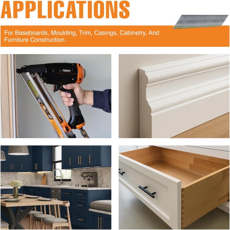 Freeman Angled Finish Nails | 15 Gauge | 34 Degree | 1-1/2" | Tape Collated | Galvanized Steel | 1,000 Count | Trim, Moulding, Cabinetry, Baseboards, Furniture, Door & Window Casing | AF1534-15 - Image 2