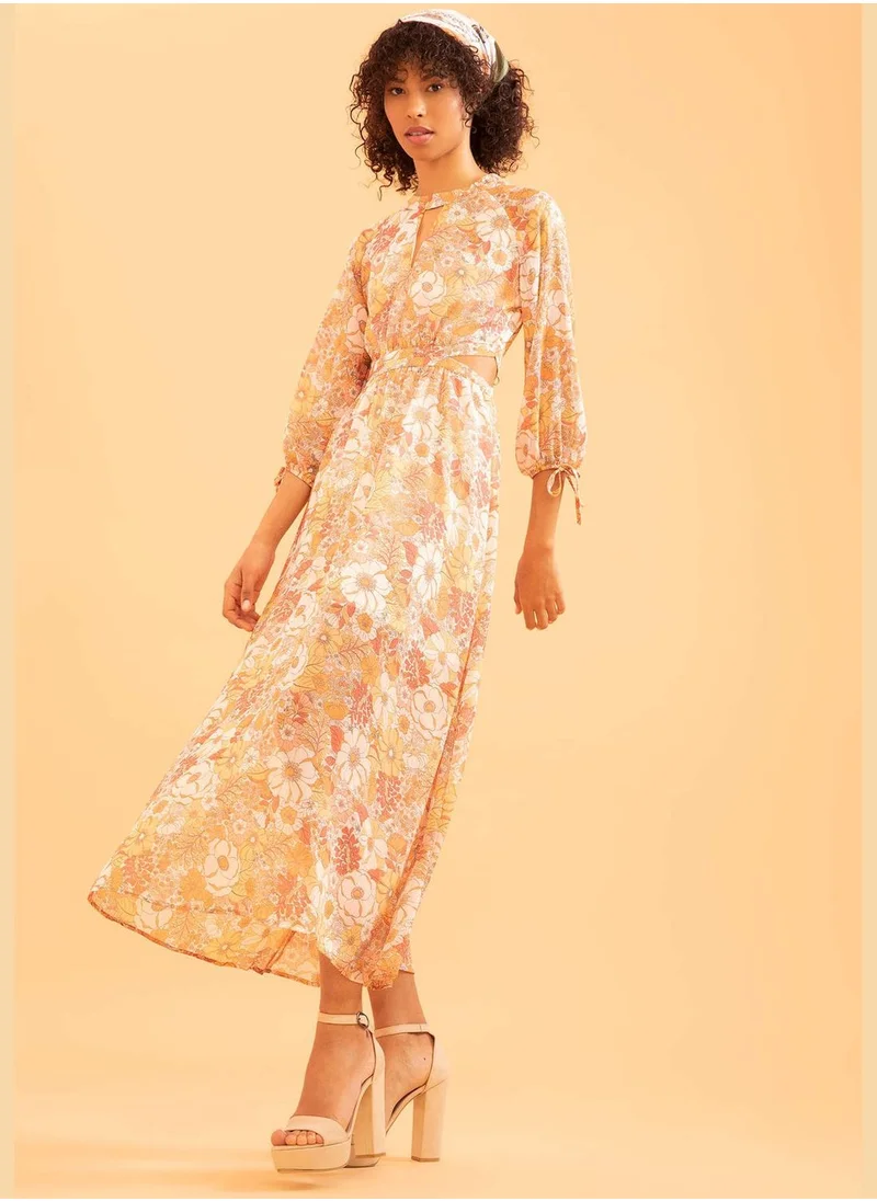 ديفاكتو A Cut Long Sleeve Floral Print Maxi Dress