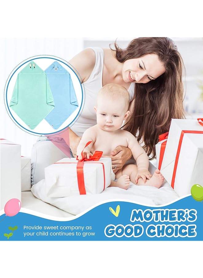 Excefore Baby Hooded Towel 2 Pcs 32 X 32 In Coral Fleece Hooded Towel Infant Towels Absorbent Soft Bath Towel Baby With Bear Ear For Newborn Toddler Infant Baby Shower Stuff Gift (Blue Green) - Image 2