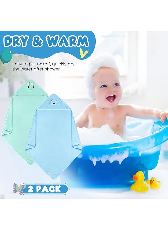Excefore Baby Hooded Towel 2 Pcs 32 X 32 In Coral Fleece Hooded Towel Infant Towels Absorbent Soft Bath Towel Baby With Bear Ear For Newborn Toddler Infant Baby Shower Stuff Gift (Blue Green) - Image 4